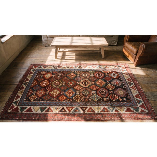 Brown 1880s Brown Geometric Tribal Caucasian Kazak Rug 3'6" X 6'3" Handknotted Wool Carpet For Sale - Image 8 of 8