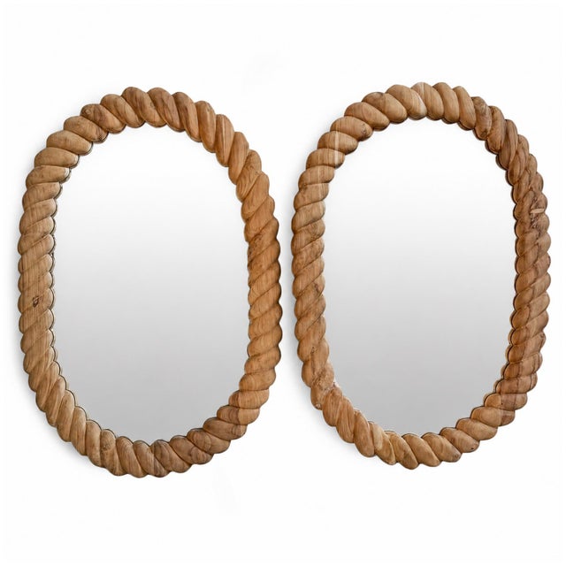 Oval Teak Sanded Rope Mirror For Sale - Image 4 of 7