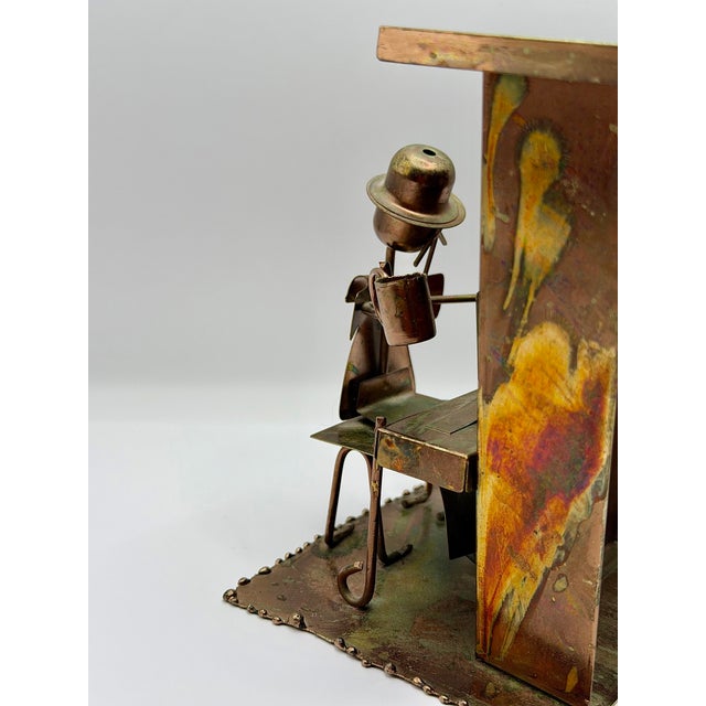 1970s Vintage Sanyo Music Box Copper Piano Player Sculpture Wind Up Music Box For Sale - Image 5 of 6