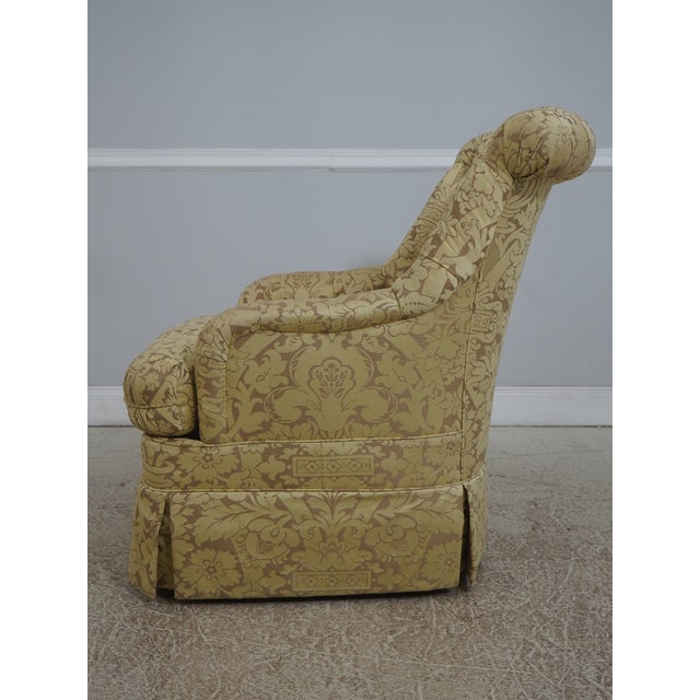 Traditional Hickory Chair Co Quality Damask Upholstered Swivel Club Chair For Sale - Image 3 of 18