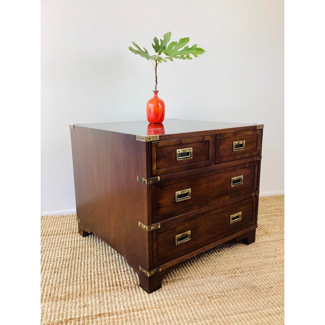 Vintage 1960s Campaign Style Wood & Brass Side Table For Sale In Palm Springs - Image 6 of 8
