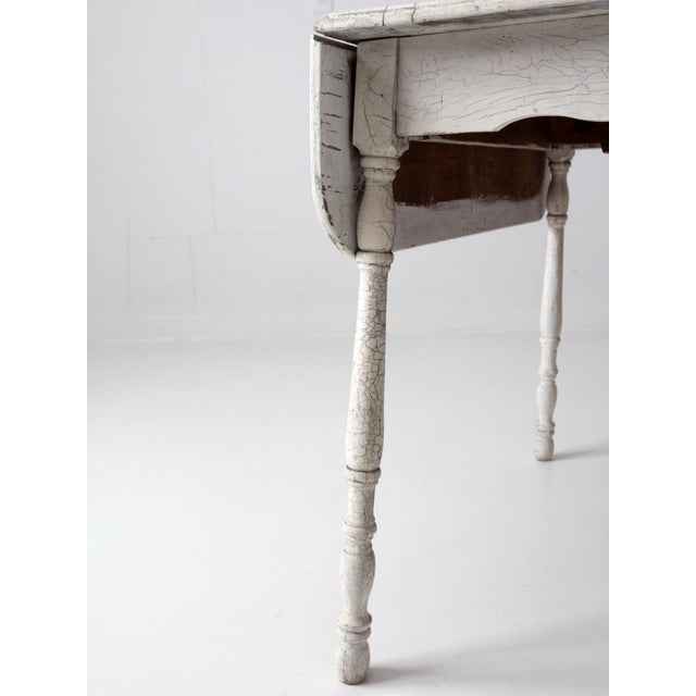 Antique White Painted Drop Leaf Farmhouse Table For Sale - Image 14 of 18