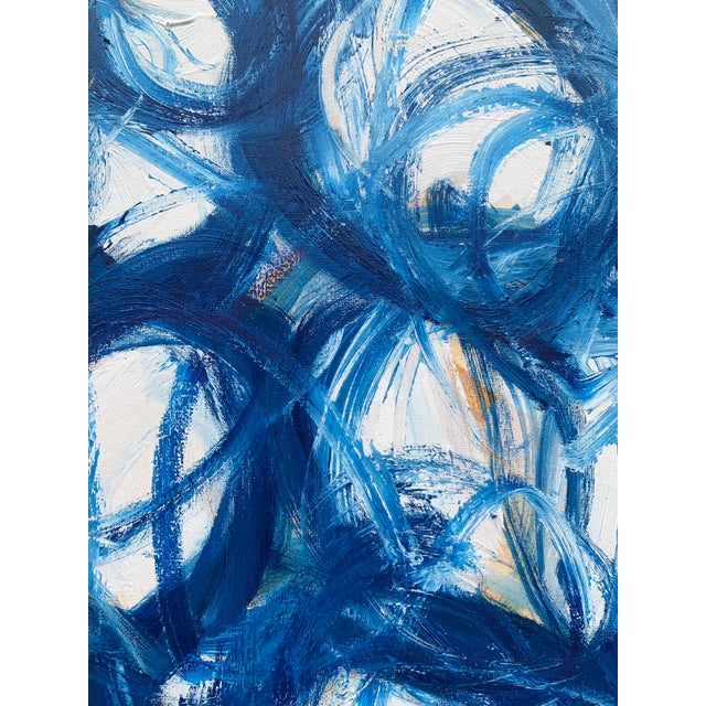 Blue Embrace III, oil and oil stick on canvas, presents a monochromatic exploration of the human form, rendered entirely...