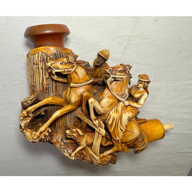 Figurative Huge Antique 19th Century Hand Carved Man Lady Horse Dog Meerschaum Smoking Pipe For Sale - Image 3 of 16