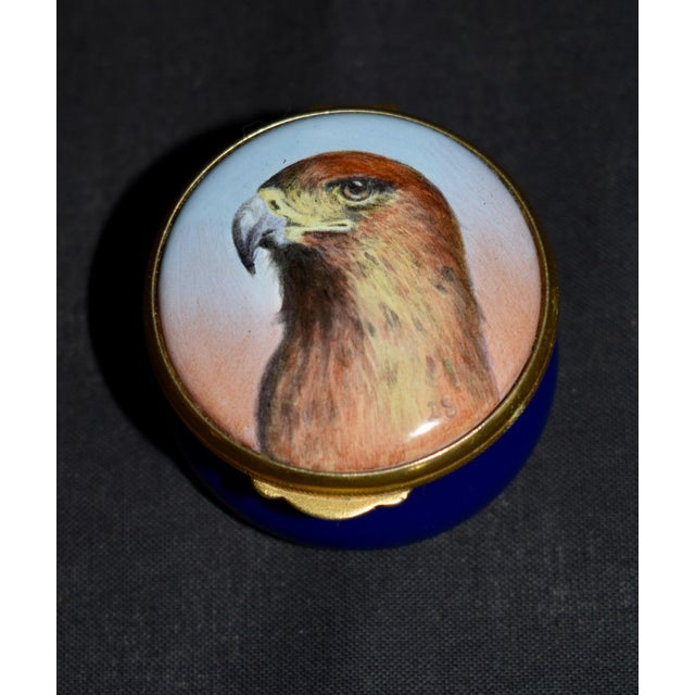 Vintage (1980's Trinket Box from Ashley Enamel's. Painted Kestrel Hawk Bird of Prey Blue. The Measurements: 1.75" x 1.75"....