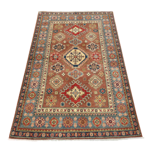 Kazak Rug 4’2” X 6’4” Brown Wool Tribal Hand-Knotted Oriental Carpet