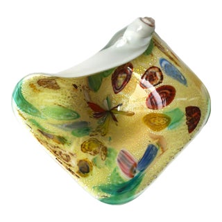 Yellow Italian Murano Millefiori Art Glass Bowl For Sale