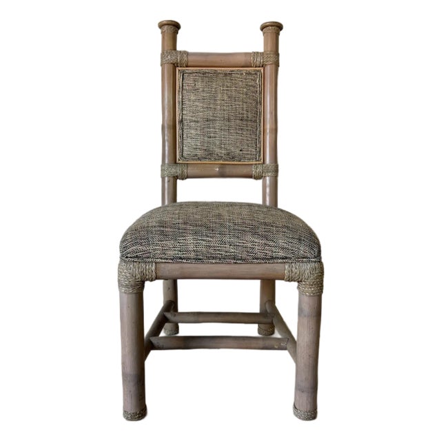 1980’s Vintage Organic Modern Antonio “Budji” Layug Style Bamboo & Woven Leather Accent Chair For Sale