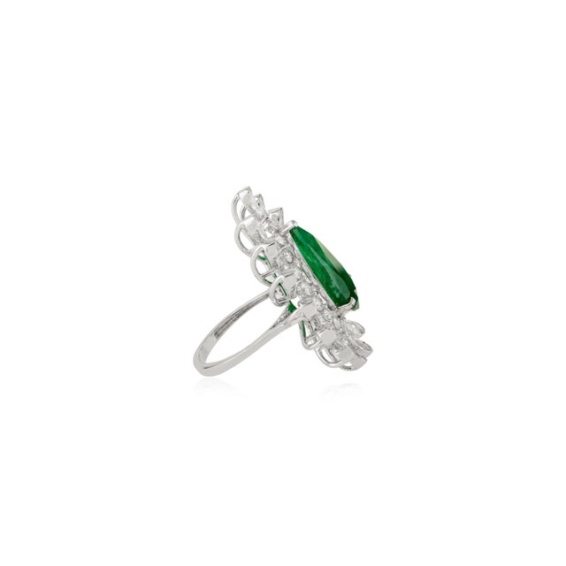 4.62 Ct Pear Cut Emerald Diamond Cocktail Ring Size 5.5 in 18k Solid Gold For Sale In New York - Image 6 of 12