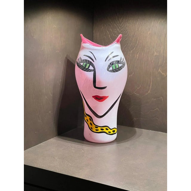 Kosta Boda (Sweden) "Open Minds" pink art glass vase with face designed by Ulrica Hydman-Vallien This is a very rare vase,...