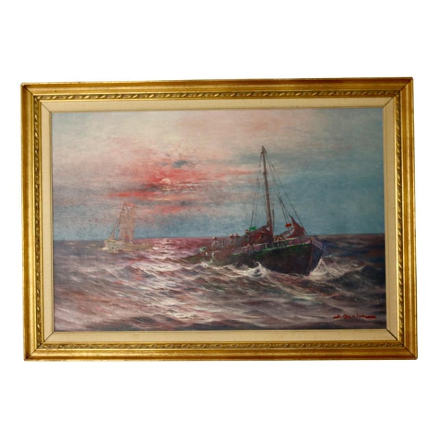 Andersson, Sailing at Sunset, 1950s, Oil, Framed For Sale - Image 11 of 11