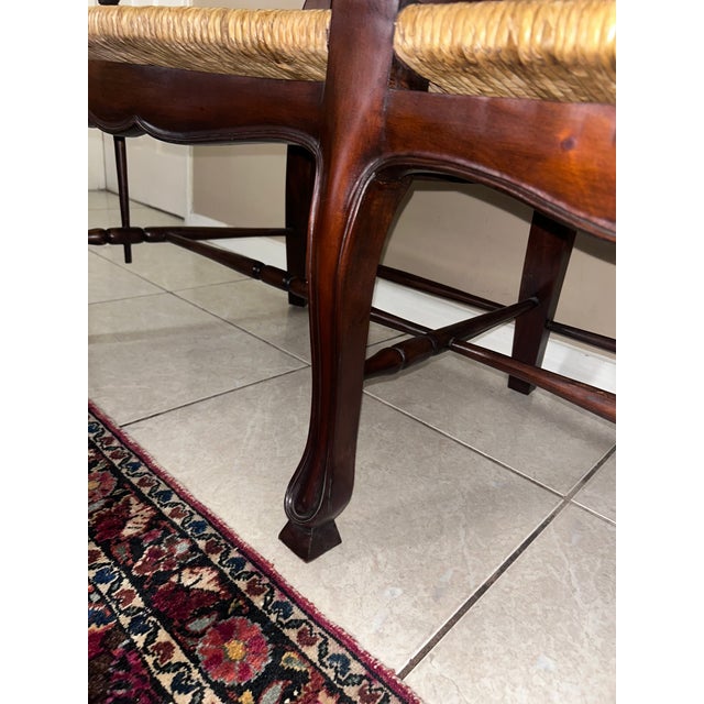French Country Vintage Indonesian Double Rush Seat Bench in French Country Style For Sale - Image 3 of 7