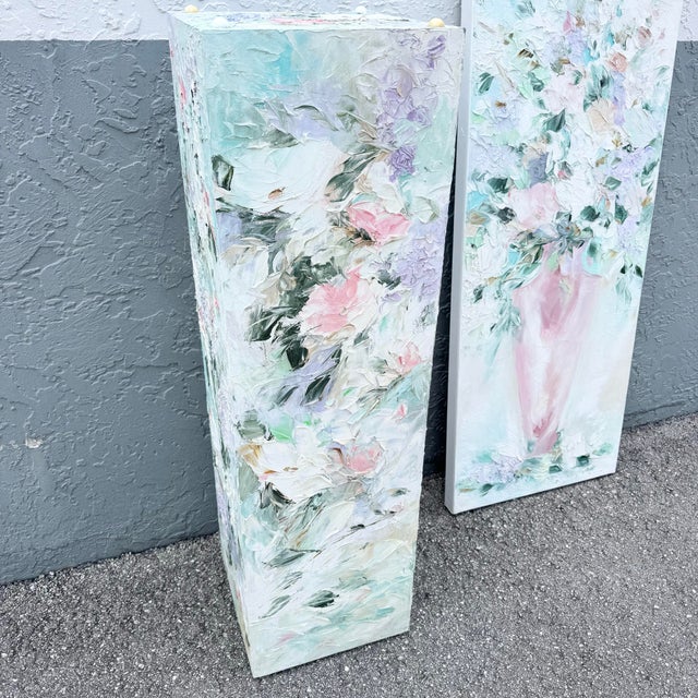 Vintage Textured Floral Painted Pedestal and Painting - 2 Pieces For Sale In West Palm - Image 6 of 9