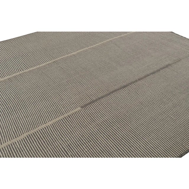 Rug & Kilim Rug & Kilim’s Contemporary Kilim in Beige and Gray Stripes For Sale - Image 4 of 7