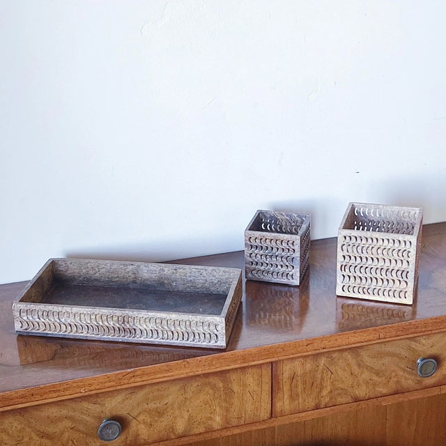 Stone Vintage Hand Carved Soap Stone Desk Tray and Box, Set of Three For Sale - Image 7 of 7