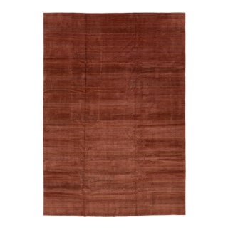 Modern Tibetan Wool and Silk Rug in Terracotta Featuring a Stripe Pattern For Sale
