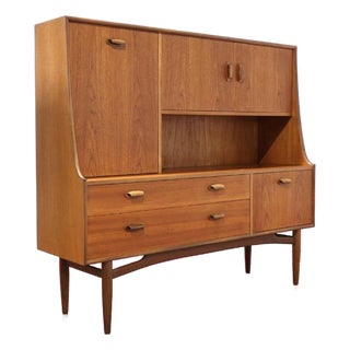 1960s Mid Century Modern Vintage Teak Tall Credenza Buffet Sideboard in the Style of G Plan Danish Style For Sale