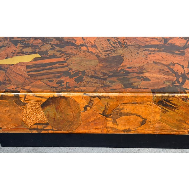 Brass 1970s Organic Modern Copper & Brass Inlaid Coffee Table on Ebonized Base For Sale - Image 8 of 13