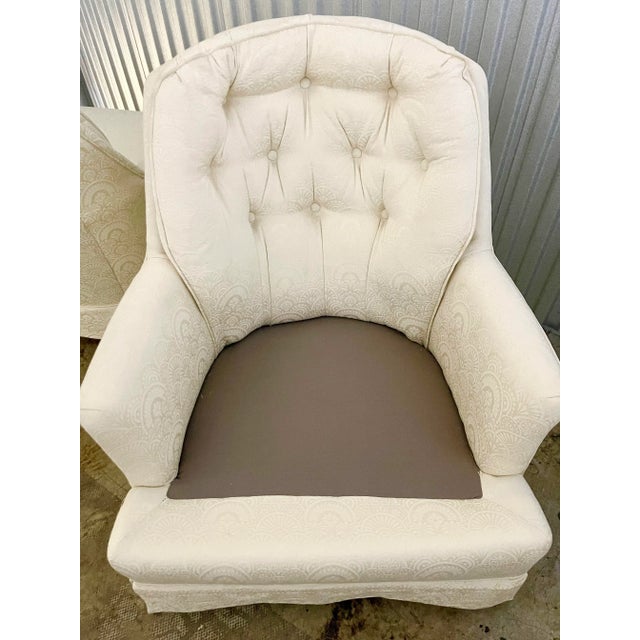 White Mid 20th Century White on White Damask Swivel Rockers - Set of 2 For Sale - Image 8 of 10