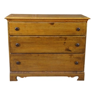 Antique American Country Farmhouse Maple and Pine Three Drawer Chest Dresser 42" For Sale