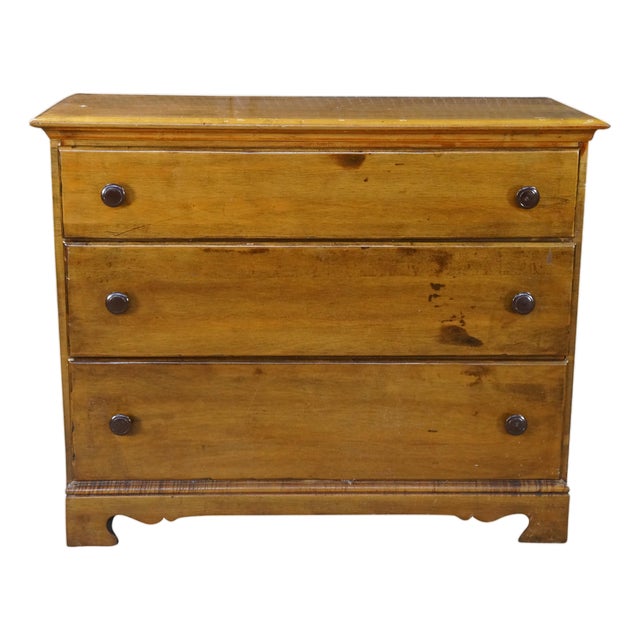 Antique American Country Farmhouse Maple and Pine Three Drawer Chest Dresser 42" For Sale