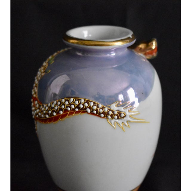 Vintage Japanese Porcelain Vase Dragon Ware Moriage Lusterware Hand Painted 6.5" For Sale - Image 10 of 14