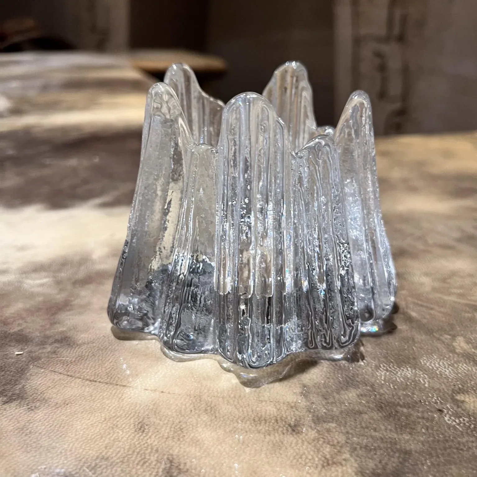 1960s Rune Strand for Nybro Swedish Art Glass Votive Candle Holder