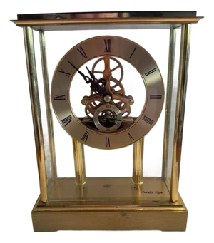 Late 20th Century Rhonda Style Brass Skeleton Movement Mantel Clock with Corporate Commemorative P