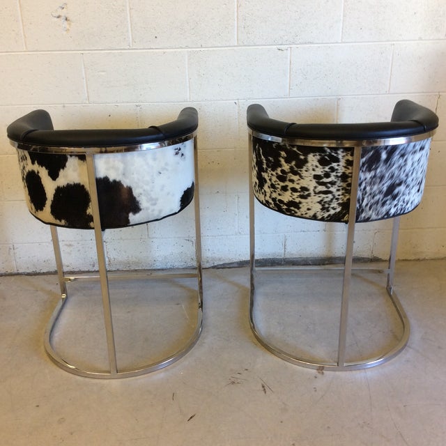 Vintage Arteriors Black & White Cow Hide Calvin Counter Stools A Pair