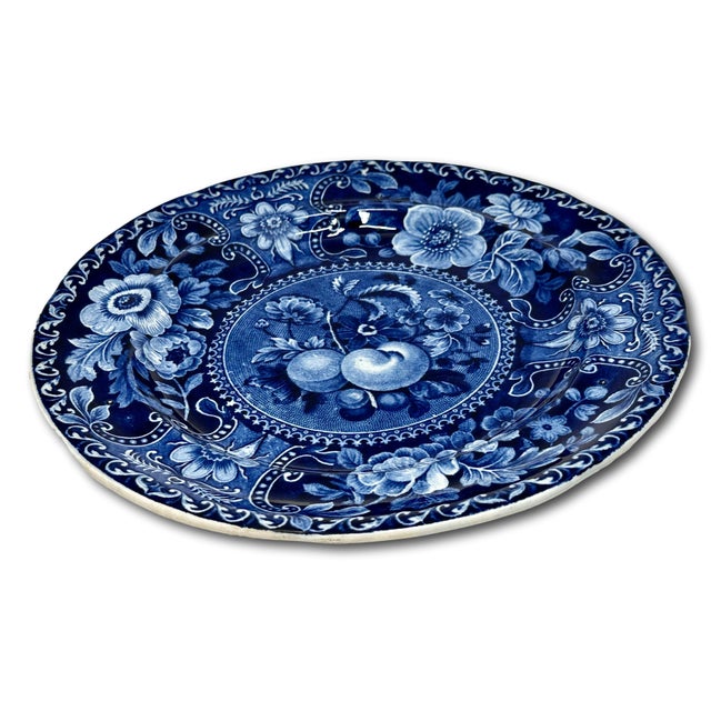 Stunning & Rare Antique Original Set of 3 Dark Flow Blue English Staffordshire 10 Inch Dinner Plates Circa 1830s For Sale - Image 10 of 18