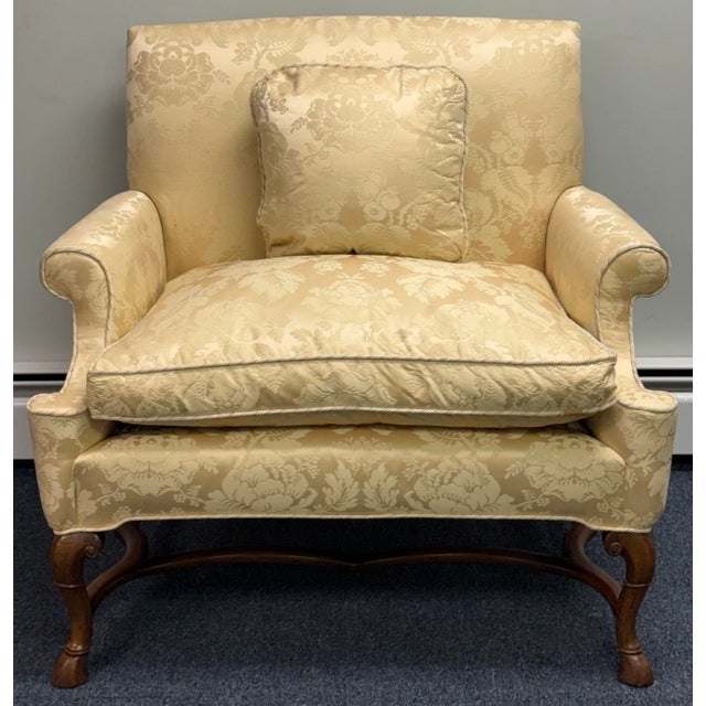 Mid 20th Century Damask Upholstered Oversized Chair / Petite Settee For Sale - Image 12 of 12