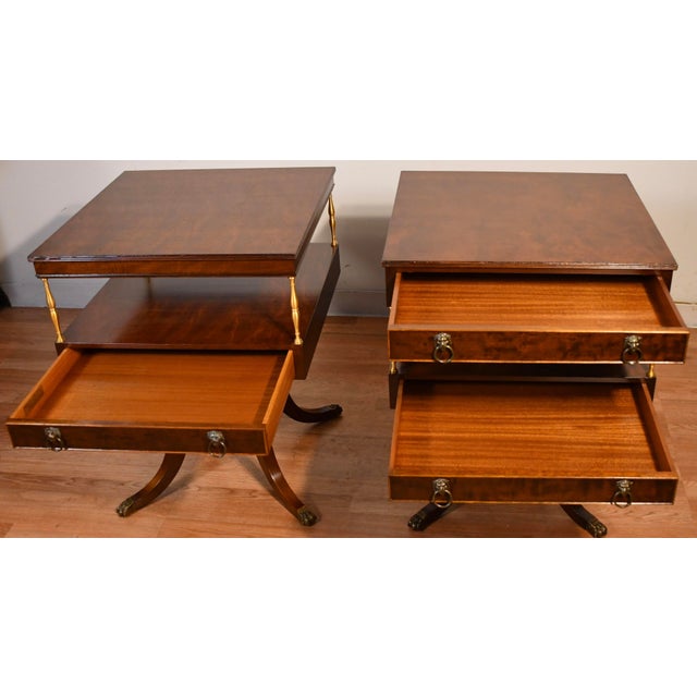 Brown 1930 Regency Neoclassical Style Mahogany TwoTier EndTables Schmieg & Kotzian For Sale - Image 8 of 18