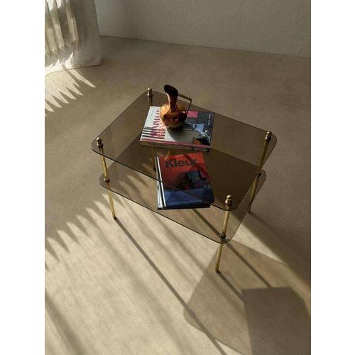 Vintage Smoked Glass and Brass Side Table, 1970s For Sale - Image 10 of 12