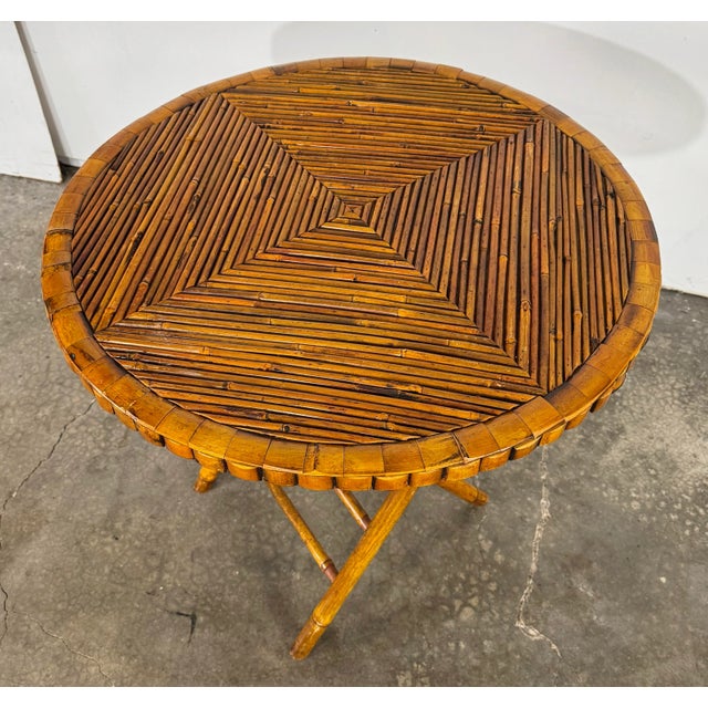 Chinoiserie Vintage Split Reed Rattan Collapsible Table For Sale - Image 3 of 8