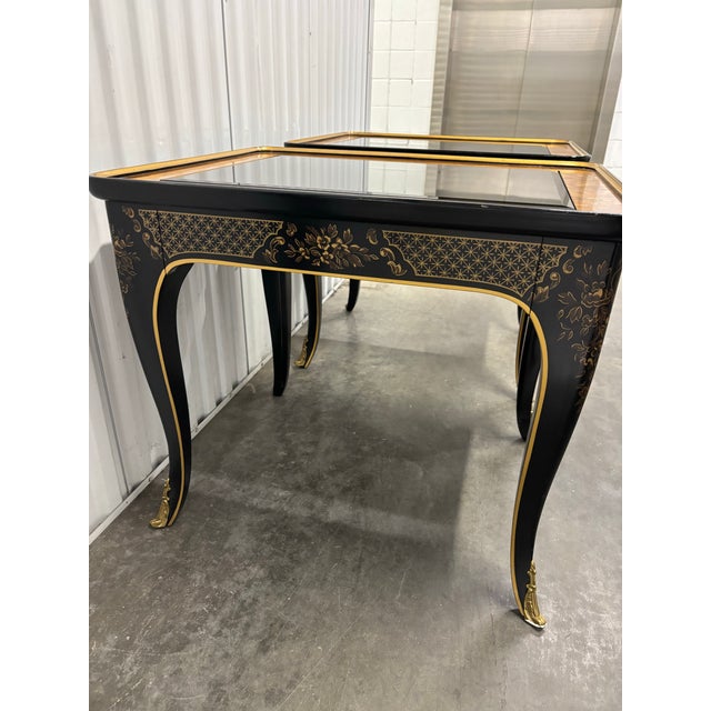 Drexel Heritage Et Cetera Chinoiserie Black & Burl End Tables- A Pair For Sale - Image 11 of 12
