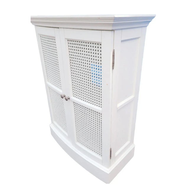 Oversized Vintage Cane and Wood 2 Door White Wall Medicine Storage Bathroom Cabinet For Sale In West Palm - Image 6 of 6