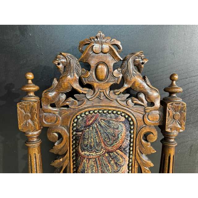 Brown Antique French Carved Oak Dining Chairs, 1880, Set of 8 For Sale - Image 8 of 11