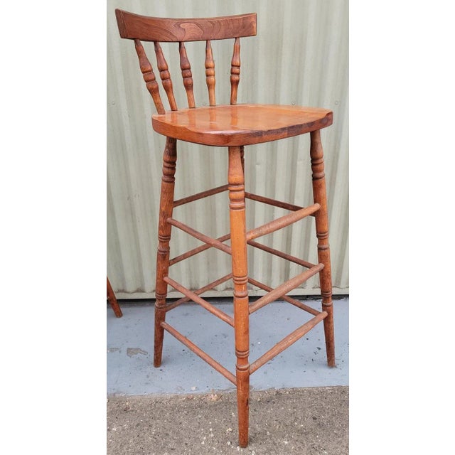 Wood Set of ThreeHigh Back Bar Stools For Sale - Image 7 of 8
