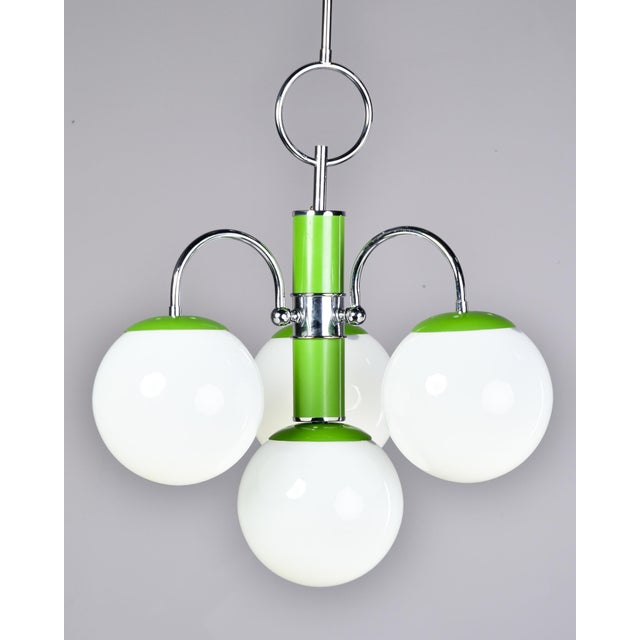Bright Green Italian Mid Century Four Light Apple Green and Chrome Fixture For Sale - Image 8 of 10