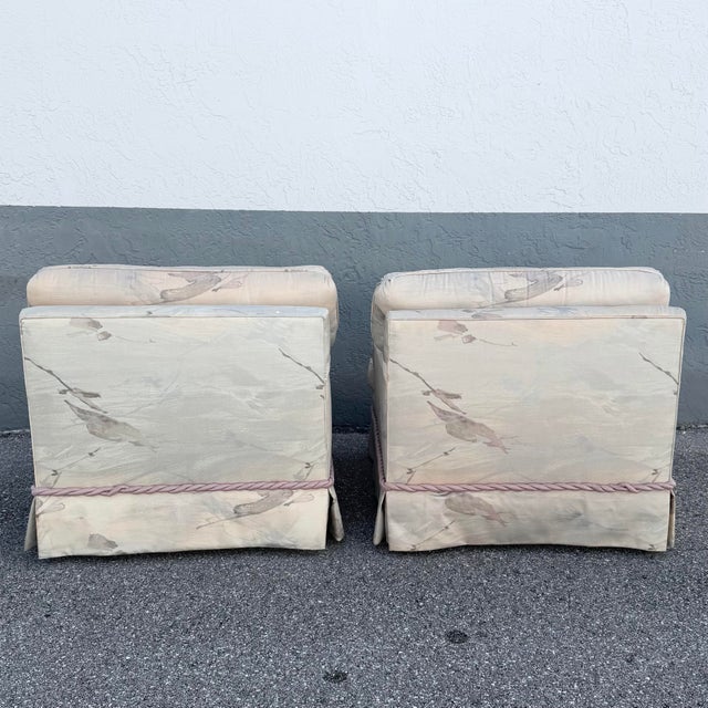Textile Postmodern Pink and Blue Ropped and Skirted Lounge Chairs - A Pair For Sale - Image 7 of 11