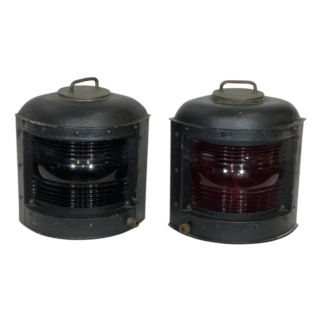 Pair of Early 20th Century Port and Starboard Lanterns For Sale