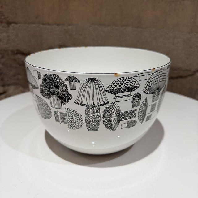 For your consideration, a vintage Finel Arabia Tatti mushroom bowl, a collectible enamelware piece designed by Kaj Franck...