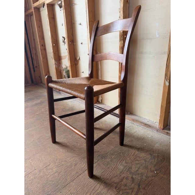 Vintage Early American Shaker Rustic Style High Ladder Back Dinning Chairs , Possibly by Clore For Sale - Image 16 of 17