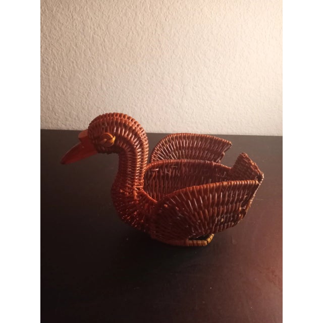 1970s 1970s Rattan Duck Shaped Basket For Sale - Image 5 of 7