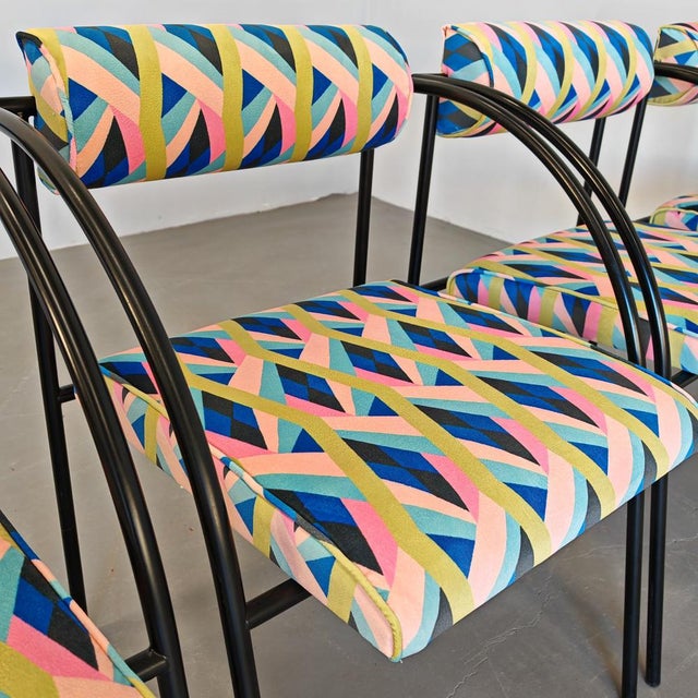 Armchairs Mod. Vienna in Velvet Fabric and Geometric Pattern by Rodney Kinsman for Bieffeplast, Set of 6 For Sale - Image 9 of 18