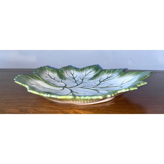 Vintage Hand-Painted 10" Faience Leaf Dish-Portugal For Sale In New York - Image 6 of 7