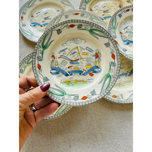 Set of 10 Antique English Farmers Arms Plates 6.125 Inch British Transferware B LTD England Rustic Tableware 1900-1920 For Sale - Image 4 of 12