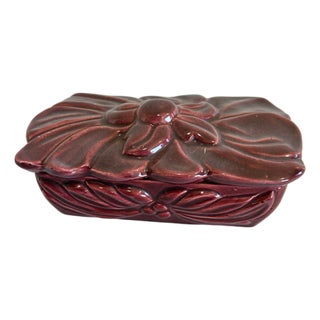 1950s Claire Lerner California Red Floral Ceramic Box For Sale