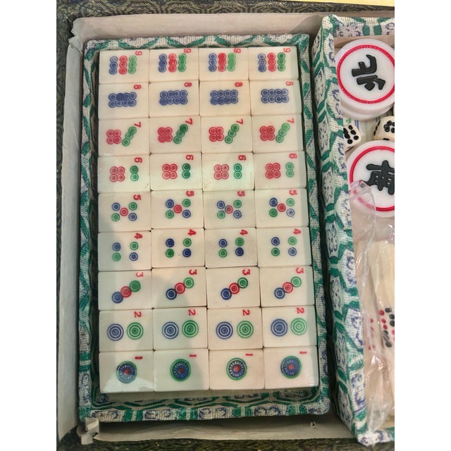 Vintage Chinese Bone & Bamboo Mah Jong Set in Silk Brocade Case With Original Booklet & Wrapped Tiles For Sale In New Orleans - Image 6 of 15