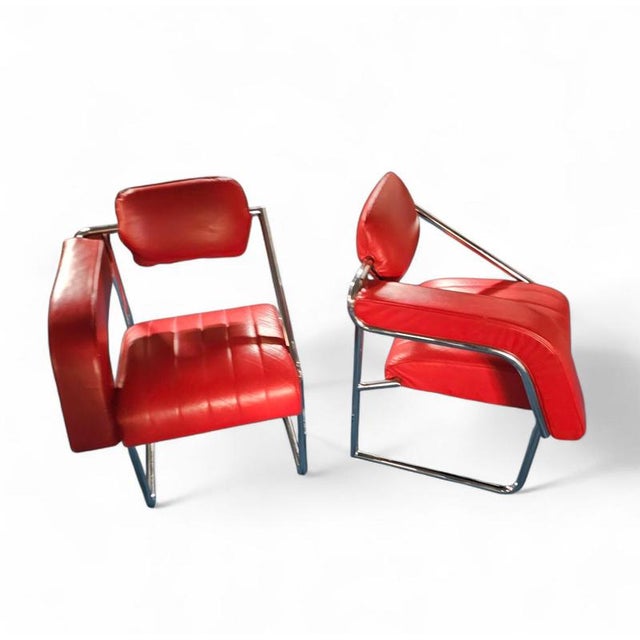 Red Leather Chairs by Eileen Gray for Alivar, Set of 2 For Sale - Image 12 of 18